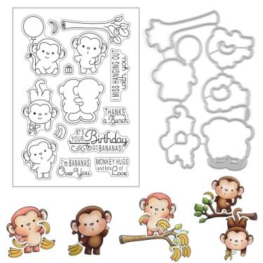 Imagem de Briartw Conjunto de carimbos e matrizes de macaco, carimbos transparentes com design de animal fofo para fazer cartões, álbuns, diário, materiais de artesanato em papel