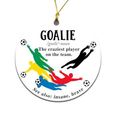 Imagem de MEDROC Enfeite de Natal Golie de futebol – Cerâmica redonda de 7,6 cm para decoração de árvore Chrismtas, presentes de futebol para goleiros meninos e meninas
