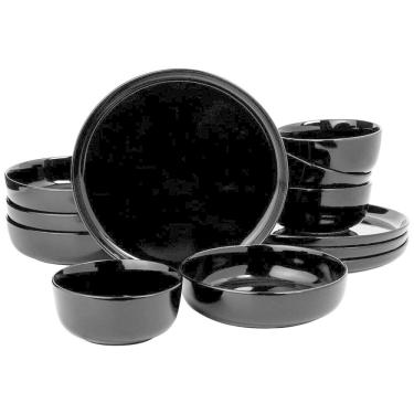 Imagem de Aparelho de Jantar com 12 Peças de Porcelana Ideal para 4 Pessoas, Gibson Home Oslo, Preto