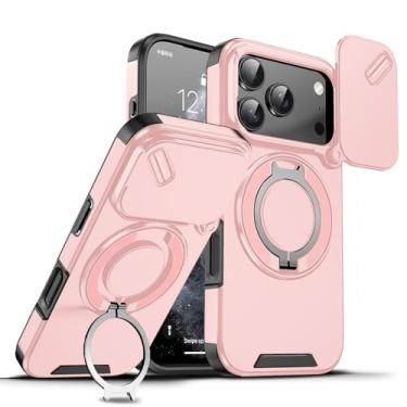 Imagem de Dteck Capa de telefone à prova de choque para iPhone 17 Pro (6,3 polegadas, versão 2025) com capa deslizante para câmera, suporte de anel giratório, compatível com acessório MagSafe, capa magnética
