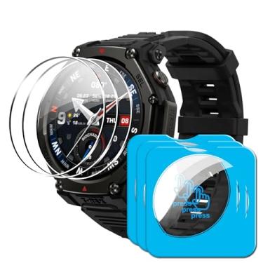 Imagem de Compatível com protetor de tela Amazfit T-Rex 3 Pro 48 mm, vidro temperado anti-arranhões, compatível com capas, HD Ultra, pacote com 3