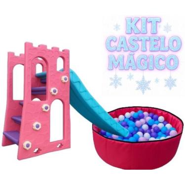 Imagem de Kit escorregador castelo com piscina dobrável e bolinhas de piscina - 
