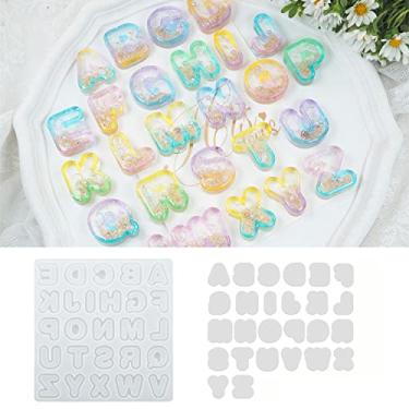 Imagem de Liquid Quicksand Alphabet Keychain Key Rings Silicone Resin Mold Letter Shaped Epoxy Silicone Casting Molds Full A to Z Keychains for Pendant, 3D DIY Making Decor Crafts