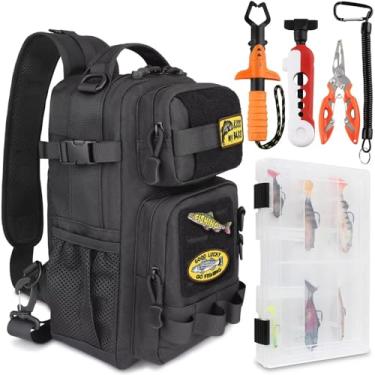 Imagem de Dovesun Mochila de equipamento de pesca com conjunto de ferramentas, bolsa de equipamento de estilingue e caixa de equipamentos 3600, carretel de linha de pesca, pegador de peixe, alicate, cordão, 6