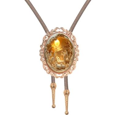 Imagem de PEARLY JUN Bolo Tie para mulheres, homens, flor, rosa, caubói ocidental, marrom, couro, estilo country, colete com cordão para presentes, Ouro - Saintly Baptism, 40 inches