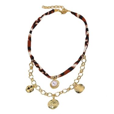 Imagem de Colar de cachecol vintage para mulheres, bandana ajustável, colar de seda, leopardo, pérola, boêmio, joia de cerâmica, folha, borboleta, estrela-do-mar, moeda, pingente, colares, joias de verão e