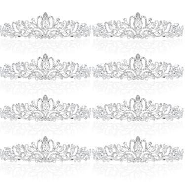 Imagem de Juinte 8 peças de tiaras de princesa prateadas para meninas, coroas de princesa de cristal para mulheres, tiaras elegantes com pentes, coroa de aniversário, bandanas de noiva, casamento, formatura,