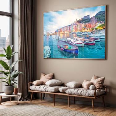 Imagem de Quadro com Moldura e Acrilico Cristal Vidro Sala Quarto Paisagem Barco Italia Mar Decorativo Horizontal Grande Hall