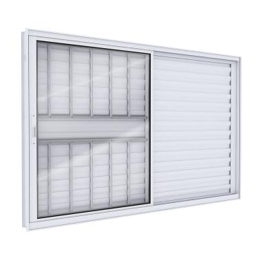 Imagem de Janela Veneziana de Aluminio de Correr Lateral com Grade 100x150cm Lucasa Ideale Branco