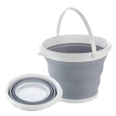 Imagem de Balde Portátil Ecológico Retrátil Cozinha Banheiro Lavanderia 10 Litros Alça Plástica Cinza