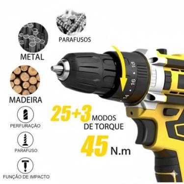 Imagem de Kit Parafusadeira Furadeira 48V com Impacto  2 Baterias Recarregáveis,