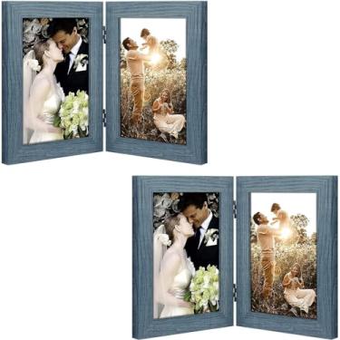 Imagem de Golden State Art, Porta-retrato duplo 12 x 17 cm, moldura vertical articulada, 2 aberturas, colagem, com vidro real (12 x 18 cm, azul, pacote com 2)