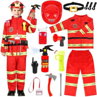 Imagem de Fantasia de bombeiro HUUIDY Fireman com ferramentas para crianças a pa