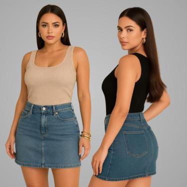 Imagem de Kit 2 Blusa Regata Feminina Ribana Canelada Basica Lisa - Luau Brasil,