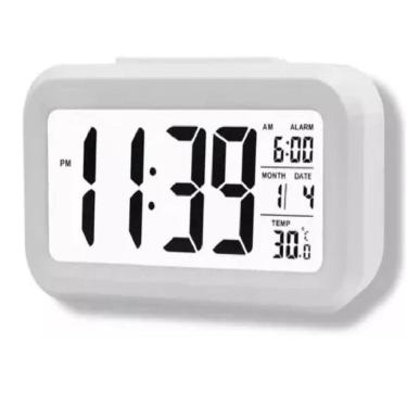 Imagem de Relógio Digital LCD Despertador de Mesa Cabeceira Quarto Idoso - Branco