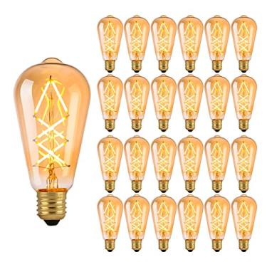 Imagem de OMED LED Edison Light Bulb 24 Pack, Dimmable Criss-Cross Filament LED Bulbs, 60 Watt Equivalent 2700K Soft White Vintage Style Amber Glass Edison Bulb, 600 Lumens 6W Medium Base E26 ST64 Light Bulb