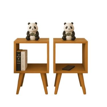 Imagem de Criadomudo para Quarto, Nicho Mesa de Cabeceira Quadrado com Pés Retro, Kit com 2(42x22cm)(madeirado)