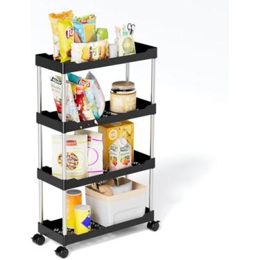 Imagem de Carrinho Organizador Multiuso 4 Níveis Móvel com Rodas, Multiuso para Escritório, Sala de Estar, Cozinha, Preto