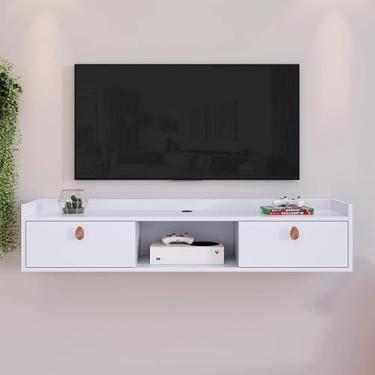 Imagem de Rack Suspenso para TV e Organizador de Sala | Design Minimalista com Nicho Decorativo e Passa-Fio | Ideal para Ambientes Compactos (Branco)