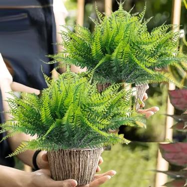 Imagem de 2 peças de folhas artificiais de samambaia de Boston caules de samambaia falsos arbustos de plástico para pendurar escritório varanda janela decoração de casa, 47,5 x 13 x 1 cm