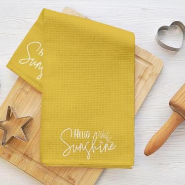 Imagem de Hello Sunshine Toalhas de cozinha, toalha de chá macia absorvente, panos artísticos de waffle para cozinha, banheiro, sala de estar, casa, presentes de inauguração de casa para mulheres, mãe e tia