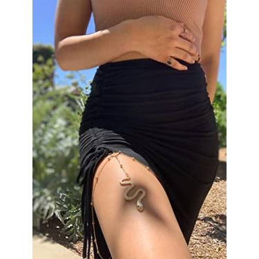 Imagem de Corrente corporal ajustável com strass dourado para mulheres, acessório de arreio de perna brilhante para vestidos de noite e roupas de férias fantasias de halloween, Medium, latão, Sem Pedra Preciosa