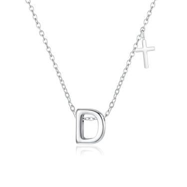 Imagem de Colar feminino banhado a ouro 14 K com inicial de prata delicada, colar com pingente de A-Z minúsculo colar com pingente de cruz com inicial na moda, 14 Inches, Aço inoxidável, Sem Pedra Preciosa