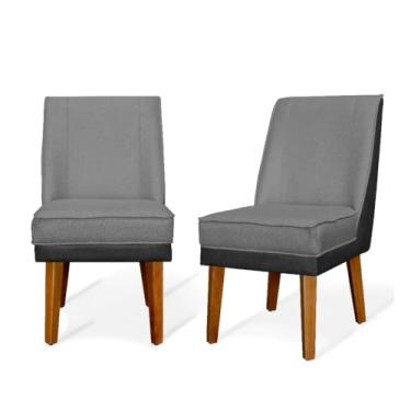 Imagem de Kit 2 Cadeiras de Jantar Linho e Couríssimo com Pés Palito – Conforto e Estilo para Sala de Jantar ou Cozinha (Cinza Claro + Preto)