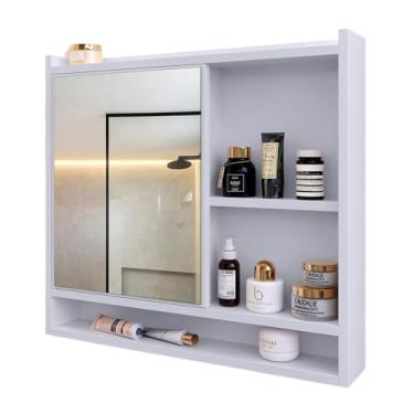 Imagem de Armario de Banheiro com Espelho, Aéreo com Porta, Nichos E Prateleira Compacto E Funcional para Parede(AQUA BRANCO)