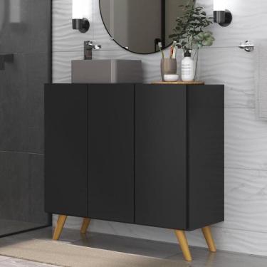 Imagem de Gabinete Banheiro 3 Portas Retrô 90Cm Mp5030 Preto/Natural - MULTIMOVE