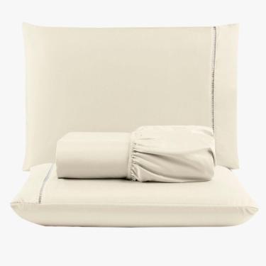 Imagem de Jogo De Lençol Peletizado 400 Fios Casal 3 Peças - Casa - Hotel - Pousada - Palha