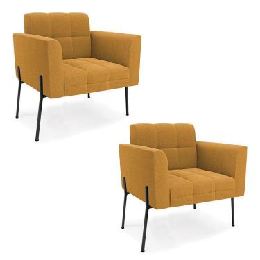 Imagem de Poltrona Sala De Estar Pé De Ferro Pto Kit 2 Elisa Bouclê Mostarda D03 - D'rossi