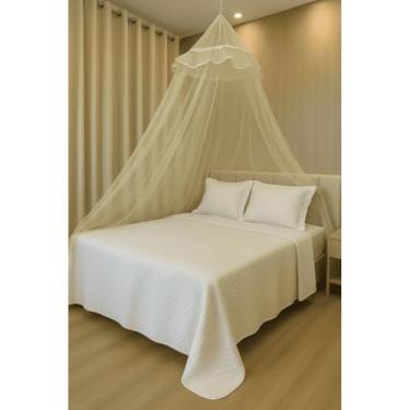 Imagem de Mosquiteiro de Teto Filó Renda Simples com Elástico – Para Cama Casal e Solteiro | Proteção, Conforto e Estilo no Quarto(Amarelo)