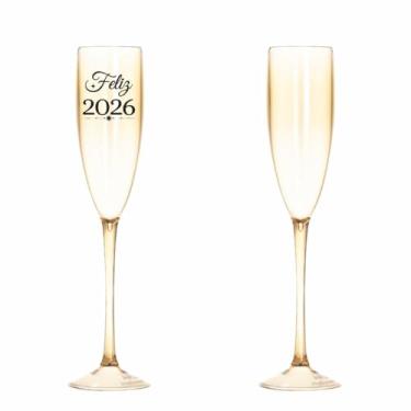 Imagem de Kit 6 Taças Espumante 190ml Acrílica ANO NOVO - Aloha (Dourado 2025)