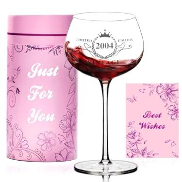 Imagem de Presentes de aniversário de 21 anos para ela, taça de vinho gravada vintage 2004, decorações de feliz aniversário de 21 anos, ideia de presente de aniversário única para mulheres, irmã, amigas, filha
