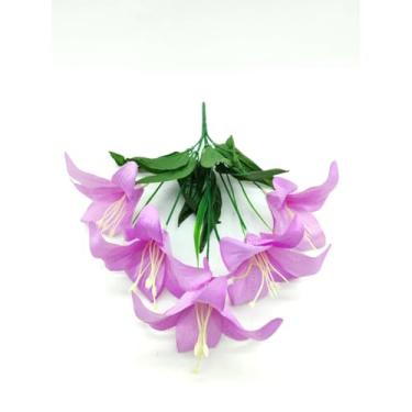 Imagem de Buquê de Lírio Artificial com 5 Flores – Galho Decorativo 33cm para Arranjos, Festas e Decoração de Casa (Cores Diversas)(lilás claro)