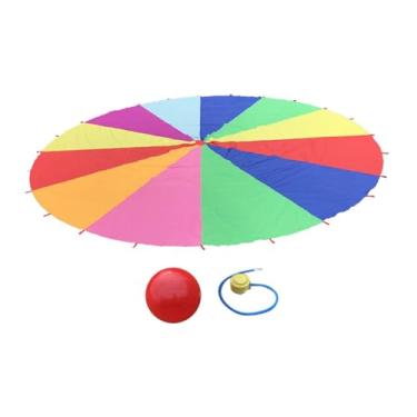 Imagem de YIJU Guarda-chuva de arco-íris, praia, arco-íris, paraquedas para crianças com bola, jogo de equipe interativo para meninos e meninas, brinquedo de, 500 Centímetros