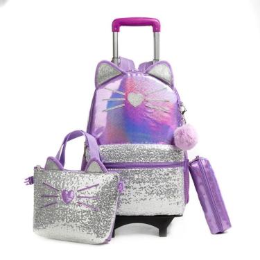 Imagem de Mochila Menina de Rodinha Kit Estojo e Lancheira termica-Unissex