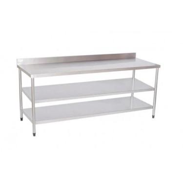 Imagem de Mesa Aço Inox 201  100x60x90cm  Duas Prateleiras Inferiores Lisas  Evo