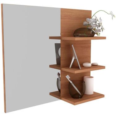 Imagem de Espelheira Para Banheiro 60 Cm 3 Prateleiras Romana Amêndoa