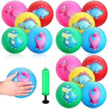 Imagem de Sratte 15 Pcs 9 Inch Balls for Toddlers 1-3 Cute Dinosaur Inflatable Bouncy Beach Balls for Kids with Pump for Indoor Outdoor Beach Playground Backyard Pool Games