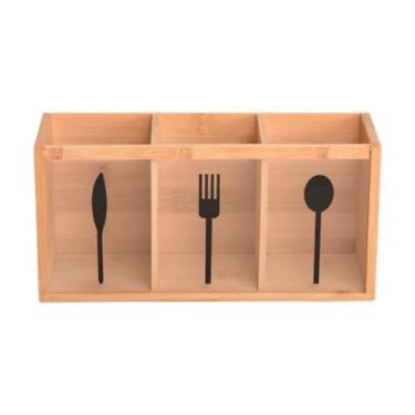 Imagem de Bothyi Cesta de bambu para pauzinhos, colher, pauzinhos, garfo, escorredor, gaiola leve para pauzinhos, suporte de armazenamento de talheres de bambu para, 3 Grade