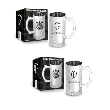 Imagem de Kit 2 Caneca Vidro Reforçado Metalic 480 Corinthians Oficial