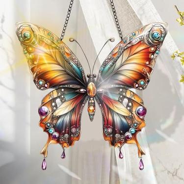 Imagem de Apanhador solar de acrílico colorido, decoração de janela suspensa de borboleta com design de vitral impresso, apanhador de sol, arte de parede de arco-íris, ideia de presente e ornamento de jardim