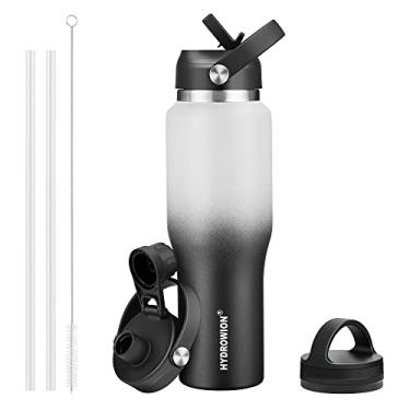 Imagem de HYDROWION Garrafa de água isolada, garrafa de água de 940 ml com tampa de palha, garrafa a vácuo de 946 ml de parede dupla (fria por 48 horas, quente por 24 horas), cabe em qualquer porta-copos de