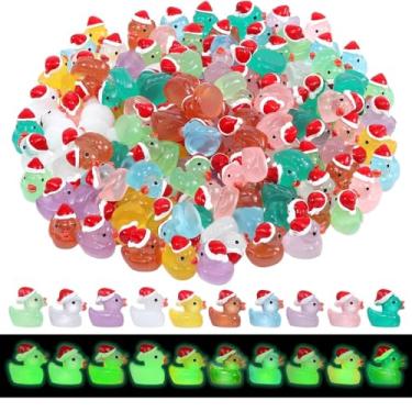 Imagem de Pacote com 30 minúsculos patos de Natal que brilham em resina em miniatura animais decoração cores aleatórias
