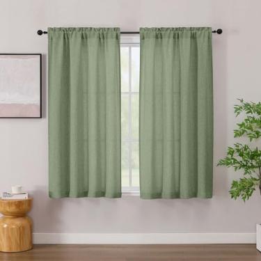 Imagem de Simplebrand Cortinas de linho verde 137 cm de comprimento, 2 painéis, cortinas de privacidade com filtro de luz de linho sintético, cortinas de janela semi pequenas macias com bolso duplo para quarto