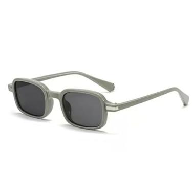 Imagem de VFDHN Óculos de sol femininos retrô retangulares, modernos, transparentes, lentes degradê, UV400, masculino, rebites (cinza, preto)