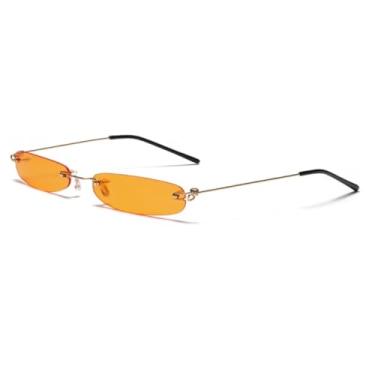 Imagem de HCPIHF Óculos de sol de metal sem armação de luxo femininos para homens punk uv400 (dourado-laranja)