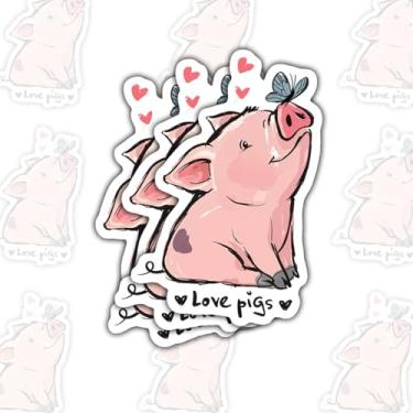 Imagem de 3 peças de adesivos de vinil de porco do amor com corações, fofos desenhos animados românticos de animais para laptop, caderno, diário, garrafa de água, carro, presente divertido para crianças